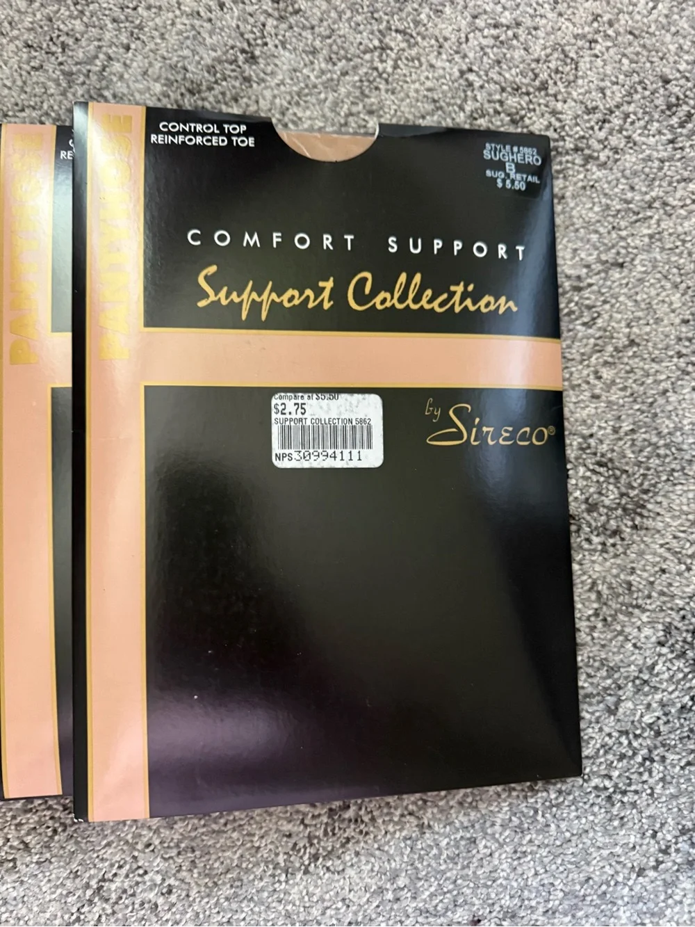 Sireco Comfort Support Pantyhose 5862 Size B Sughero Control Top – 5 Pair NEW